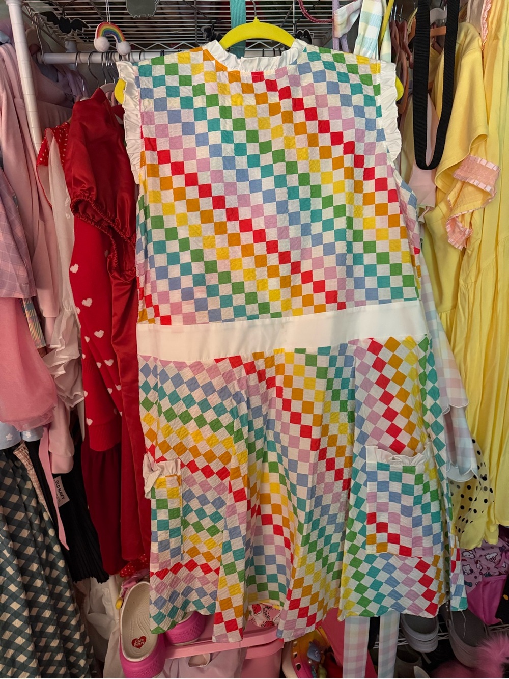 Unique Vintage Rainbow Checkered Sleeveless Dress